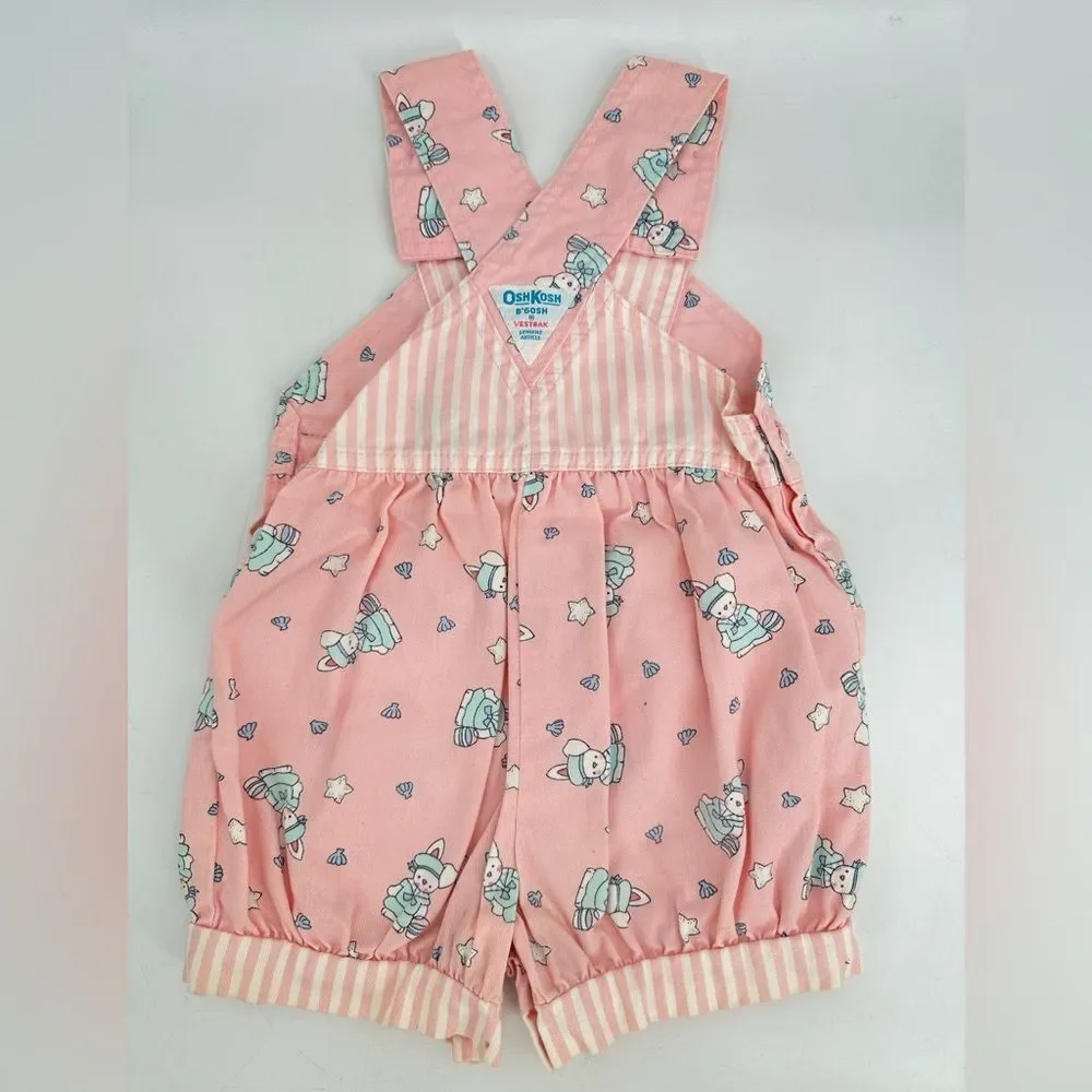 VINTAGE Osh Kosh Overalls Girls 3T Pink Bunny Rabbit Easter Print USA